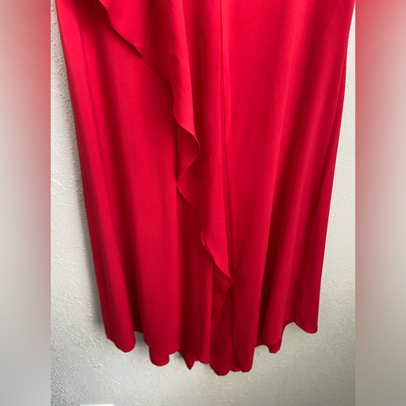 NWOT, H by Halston Red VNeck Assymetrical Hemline Midi Dress Women’s Size XS - Picture 6 of 14